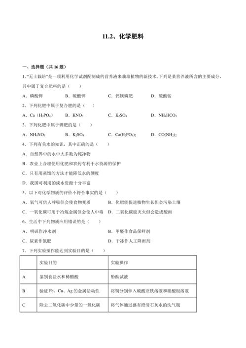 11.2化學(xué)肥料同步練習(xí) 2021 2022學(xué)年九年級(jí)化學(xué)人教版九年級(jí)下冊 含解析